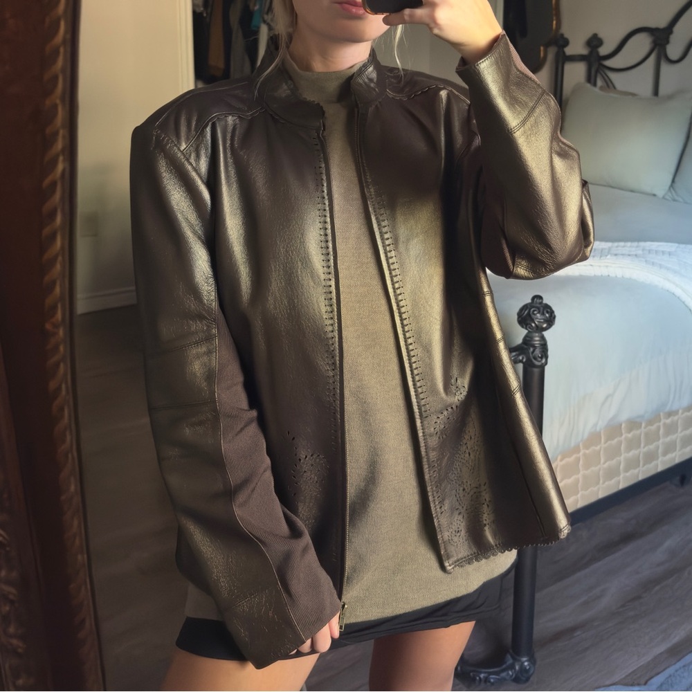 Oversized Brown Leather Jacket